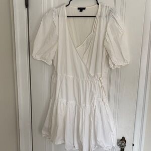 J. Crew White Puff Sleeve Wrap Dress with Slip
